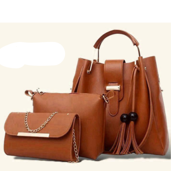 Stylish Leather Hand Bag Set - 3 Pcs for Girls