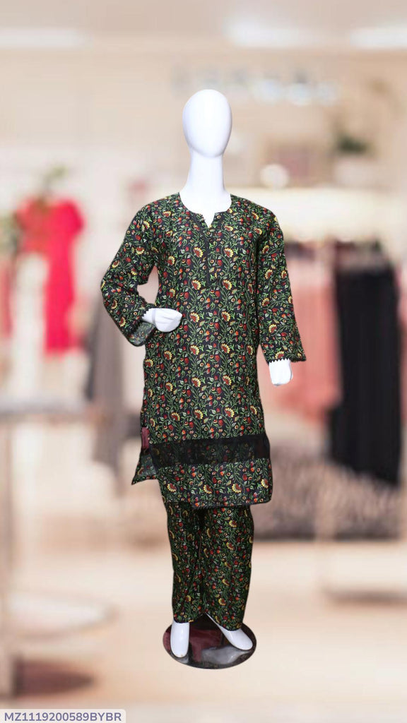 2 Pcs Women's Stitched Printed Shirt And Trouser
