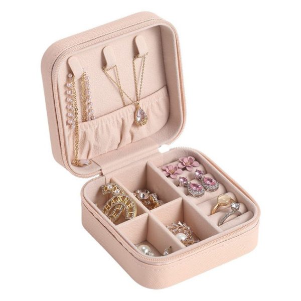Compact Travel Jewelry Organizer Box – Portable Zipper Case for Rings, Earrings & Necklaces (Random Color)
